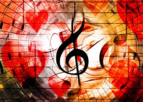 BELECO 4.5x3m Stoff-Musiknotation-Hintergrund, Musiknoten, Musiksymbol, rotes Herz, Liebeshintergrund, Musik-Bühnenhintergrund, Musik-Themen-Party-Dekorationen, Banner, Fotoautomat