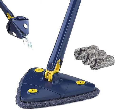 Cleangly 360° Triangular Spin Mop, 360° Rotatable Adjustable Cleaning Mop, Wall Mops for Washing Walls, Wall Cleaning Mop, Microfiber Twist Mops for Floor Cleaning (Blue)