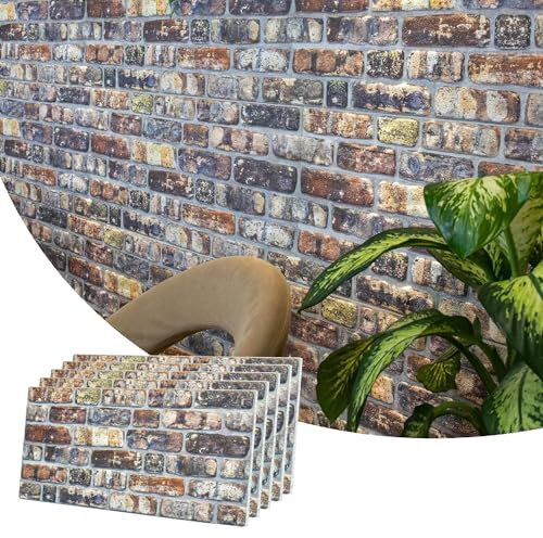 Dundee Deco 3D Wall Panels Faux Brick - Cladding, Multicolored Stone Look Wall Paneling, Styrofoam Facing for Living Room, Kitchen, Bathroom, Balcony, Bedroom, Set of 5, Covers 27 sq ft