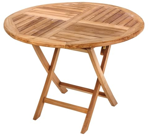 riess-ambiente.de Massiver Gartentisch Empire Teak Ø100cm Natur Teakholz rund klappbar
