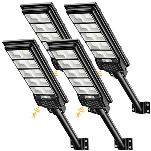 Viugreum 4 PACK 400W LED Solar Straßenlaterne mit Fernbedienung 720 LED 6500K Straßenlampe Wandleuchte mit Bewegungsmelder Sensor IP65 Wasserdicht Außen Straßenleuchte Wegeleuchte Freien