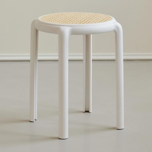 ILOOXI Rund Esszimmerhocker, Stapelhocker Hocker Stapelbar Küchenhocker, Rattan Barhocker Bunte Stapeltisch Für Klassenzimmer, Wohnzimmer, Esszimmer(White)