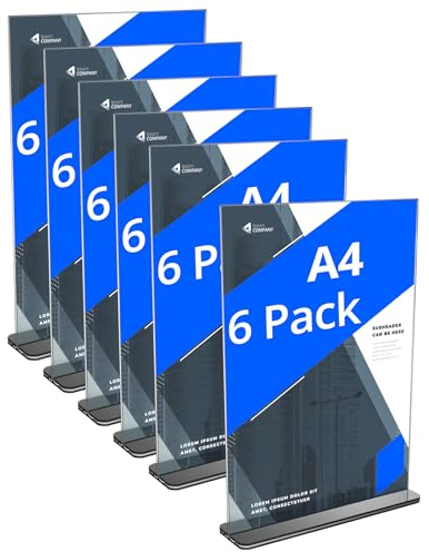 QWORK® 6 Stück A4 Acryl Tischaufsteller mit Solide Sockel, Doppelseitiger Acryl-Ausstellungsständer für Büro Restaurant Cafe Shop Hochzeit