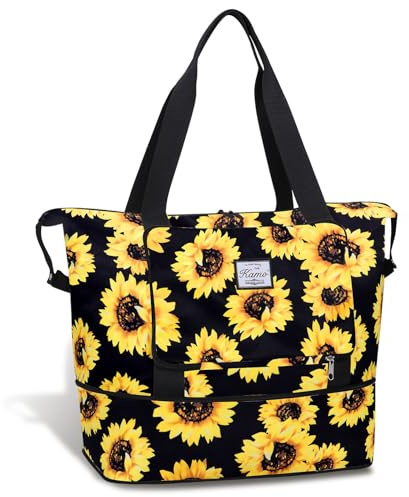 KAMO Travel Duffle Bag Expandable Weekender Overnight Bag With Wet Pocket, Foldable Tote Bag with Multiple Pockets Sports Gym Bag for Travel Yoga