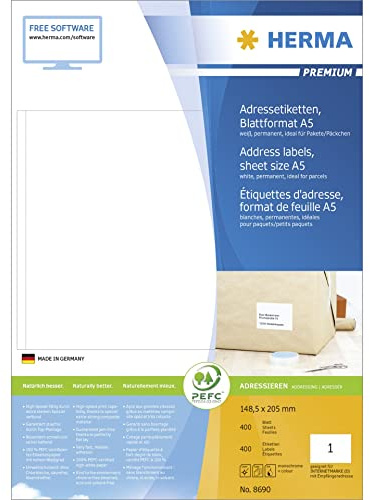 HERMA 8690 Adress-Etiketten 148.5 x 205mm Papier Weiß 400 St. Tintenstrahldrucker, Laserdrucker, Farblaserdrucker, Kopierer