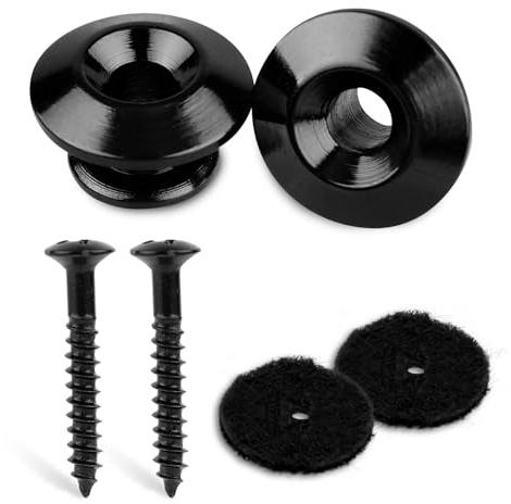 2 Packungen Gitarrengurtknöpfe, Kupfer Akustikgitarrengurtknöpfe mit Schrauben und Filzpads Gitarrengurtzubehör für E-Gitarre Ukulele Bass (Schwarz)