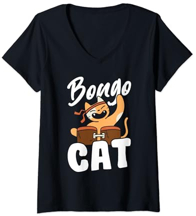 Damen Bongo-Katze T-Shirt mit V-Ausschnitt