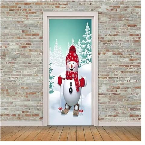 Türaufkleber Türtapete Türbilder Türposter Weihnachten Schneemann Tür Aufkleber Weihnachten Tapete Für Kinder Schlafzimmer Wohnzimmer Dekor Frohes Neues Jahr Selbstklebend (Farbe : B, Größe : 95x215