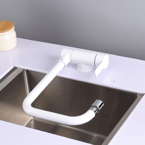 XJTNLB Vorfenster Küchenarmatur Klappbar Weißer mit 2 Strahlarten Wasserhahn Küche Kippbar 360° Drehbar Einhebelmischer Küche Spültischarmatur Vorfenstermontage-A
