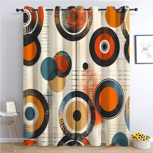 Rideaux Occultant Disque Abstrait Peint 3D Impression Isolant ​Thermique Isolant ​phonique 90% Rideaux Occultant à Oeillets Douceur Chambre Garçon Fille Multicolore 2 Panneaux 91.5 x 214 cm(LxH)