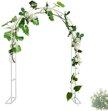 Weiß Gartenbogen,Metall Rosenbogen Torbogen Rankhilfe Pergola Spalier für Kletterpflanzen und Rosen,Gartentür Rankgitter Rankgestell Rankenbogen