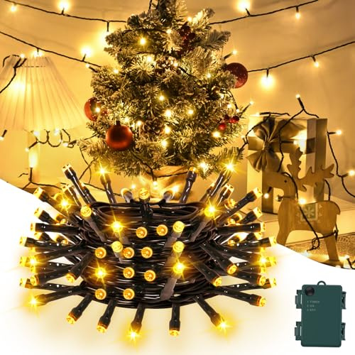 Gcstnn 30LED Lichterkette Batterie für Innen Außen, Batteriebetriebene Lichterketten mit Timer, 3M Wasserdichte Lichterketten mit Grünem Draht für Weihnachtsbaum, Garten, Schlafzimmer (Warmweiß)