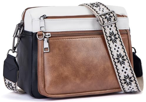 MUIIKOLA Bolso de mano para mujer, bolso mediano para mujer, bolso de mano, bolso de mano para mujer, correa ancha suave, B-negro-beige/marrón, Body cruzado de utilidad