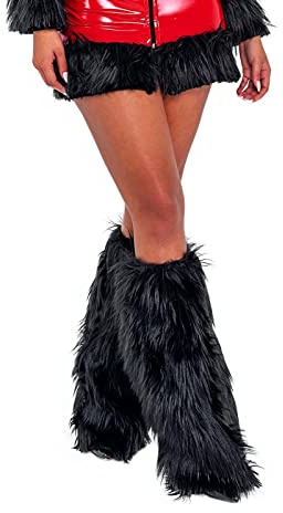 HKYFNNBW - Damen Plüsch-Beinschlaufen, Kunstfell-Beine, einfarbig, weich, gemütlich, pelzig, Winter, warme Beinstulpen, Schwarz , One size