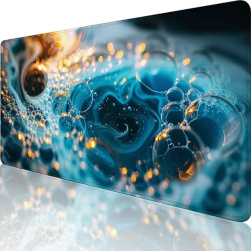 Blau Mauspad XXL 800 x 300, Erweiterte Groß Mousepad Abstrakt, Wasserfest Schreibtischunterlage Vernähte Kanten Design, Mouse Pad mit rutschfeste Gummibasis für Pc Büro Deko, Geschenke für Frauen 0-8