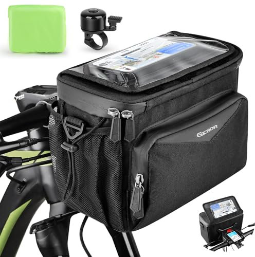 GXCROR Lenkertasche Fahrrad 5.5L Wasserdicht,Mit Touchscreen-Handyhalterung & Schultergurt - Universal für E-Bike, Mountainbike, Citybike