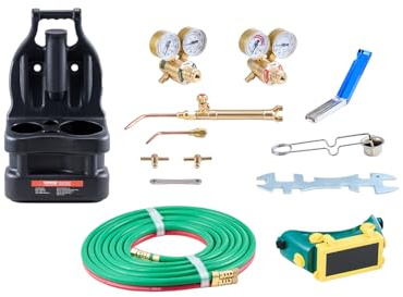 VEVOR Oxygen Acetylene Torch Kit, Gas Welding Torch Kit, 14PCS Portable Oxy Acetylene Brazing Set with 177'' Twin-Hose, 2 Welding Tips, Torch, 2 Regulators, Cylinder Holder (without Cylinder)