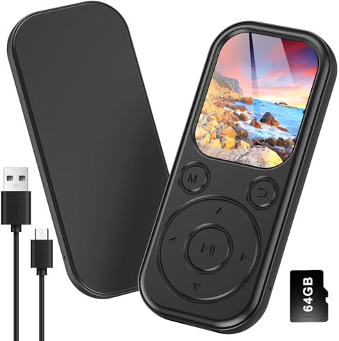 Olycism 64GB Lecteur MP3 Bluetooth MP3 Player 2,01 Pouces avec écran Ultra-HD Batterie 300mAh Son HiFi Radio FM Livres électroniques Enregistrement Vocal Affichage d'images pour Sport et Voyages Noir