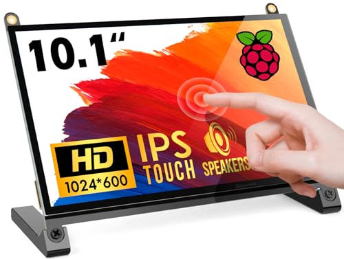 ROADOM Raspberry Pi Screen, 10.1’’ Touchscreen Monitor, IPS FHD 1024×600,Responsive and Smooth Touch,Dual Built-in Speakers,HDMI Input,Compatible with Raspberry Pi 5/4/3/Zero,Easy Assembly,Driver Free