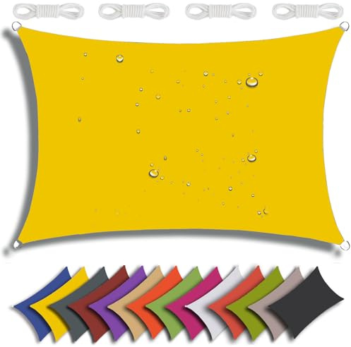 QIAQ Tenda parasole rettangolare, 2 x 3 m, 95% UV, protezione solare da giardino, impermeabile, per giardino, patio, feste, pergola, balcone, colore giallo
