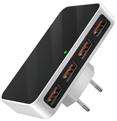VPSUN USB Ladegerät Flach 25W,4 Port Netzteil Mehrfach Ladeadapter,Kompakter Reise Handy Ladeblock mit 4 USB-A Schnellladegerät,UK/US Stecker für iPhone,Samsung,iPad,AirPods (Black)