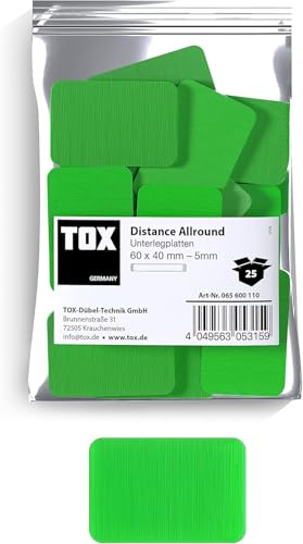TOX Distance Allround Unterlegplatten M, Ausgleichsplatten aus Kunststoff, belastbar bis 5 Tonnen, Polypropylen, 60 x 40 x 5 mm, 1 Beutel, 25 Stk., 065600110