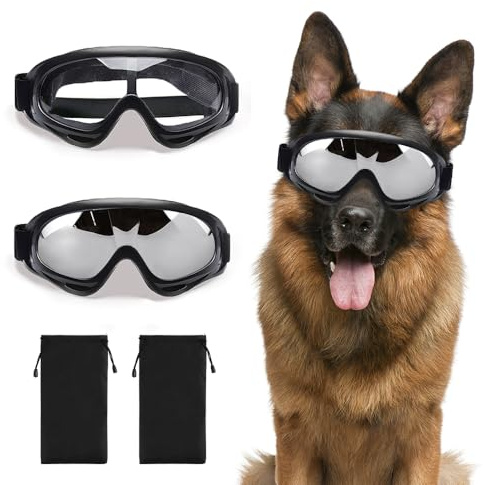Jiayaus 4Pcs Dog Goggles Set, 2Pcs Dog Sunglasses with 2Pcs Glasses Pouch