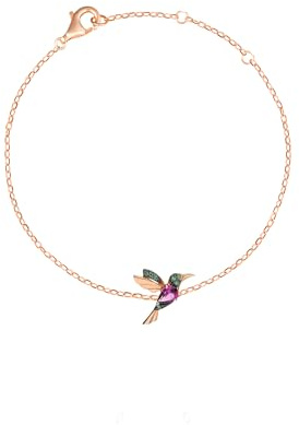 Einzelstück® Armband mit Kolibri I 925 Sterling Silber I Silberarmband 14K vergoldet I Zirkonia Vogel Armkette 14K Gold, Rosegold