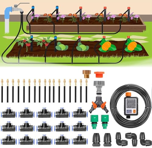 Kit D'arrosage De Jardin, Système D'arrosage De Serre De 20 à 50 M, Système D'arrosage De Jardin Avec Minuterie Intelligente D'arrosage Automatique, Système D'irrigation Auto,50m/164ft-WithTimer
