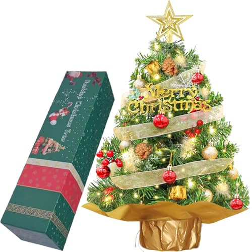 WINOK Mini Weihnachtsbaum 60cm, Kleiner Weihnachtsbaum mit Beleuchtung LED Tisch Weihnachtsbaum klein künstlich geschmückt für Weihnachtsdeko und Partybedarf - Grün