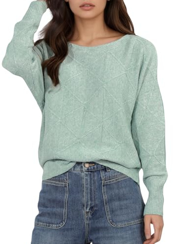 Jywmsc Lösa långärmade tröjor för dam höst vinter pullover virkad tröja fladdermusärmar tröjor, Grön, S