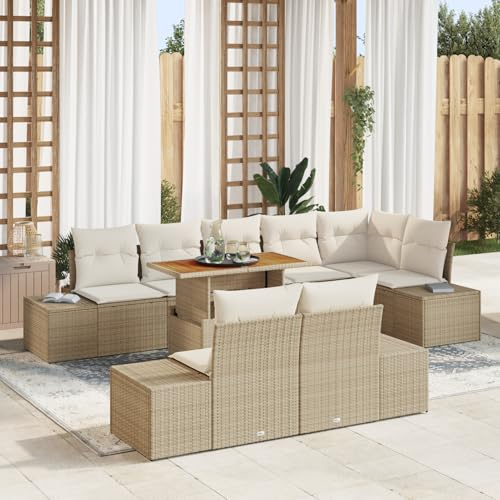 Rantry 9-TLG. Garten-Sofagarnitur mit Kissen Beige Poly Rattan Sofa Im Freien
