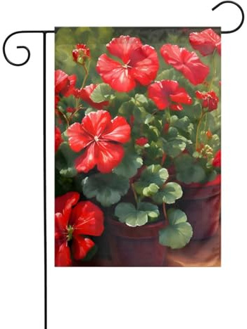 YYHWHJDE Gartenflaggenmast mit rotem Geranien-Muster, für den Außenbereich, Innenhof, Dekoration, modisch, 30,5 x 45,7 cm