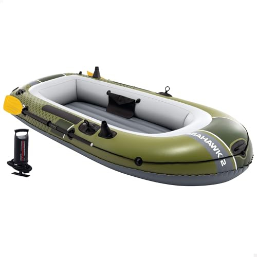 INTEX Seahawk 2 Schlauchboot aufblasbar für 2 Personen bis 240 kg | Kunststoff-Paddel, Angelrutenhalter, Handpumpe (236 x 114 x 41cm) Super-Strong-Vinyl, 3 Luftkammern, I-Beam-Boden (66332NP)