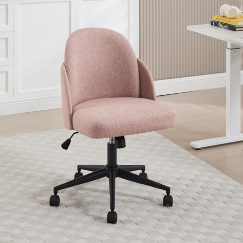 DAYALANE Bürostuhl, Homeoffice Stuhl Höhenverstellbar, Rosa | 360° Drehstuhl aus Leinen, Schminkstuhl mit Armlehnen, Schreibtischstuhl für Homeoffice Büro