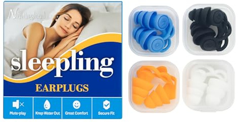 Tapones para los Oídos Reutilizables de Silicona – Anti Ruido para Dormir, Viajar y Estudiar – Protección contra el Agua para Piscina y Ducha – 8 Tapones de Colores con Estuche