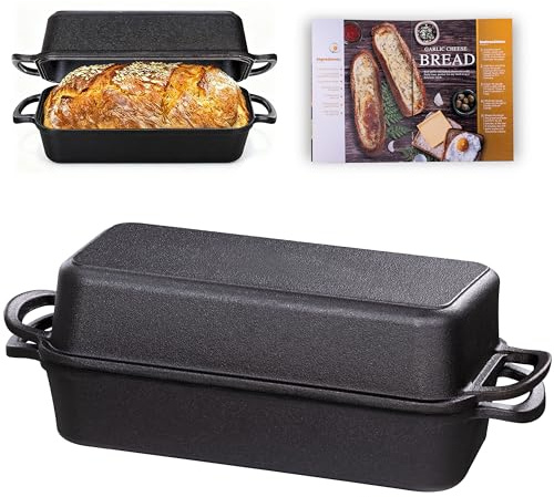 Vanderlume 11x5 Inch Cast Iron Loaf Pan with Lid, Large Dutch Oven Bread Loaf Pan for Sourdough, Homemade Bread Baking, Even Heat Distribution, 5.8Qt