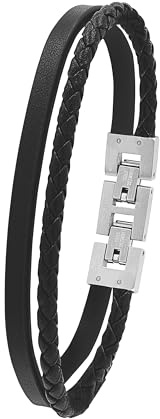 Tom Tailor Armband für Herren, Edelstahl und Leder, 20+1,5 cm, schwarz, Geschenkidee, Armschmuck, Herrenschmuck, 2100697