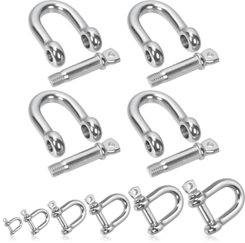 Mardatt 4PCS M10(3/8) 304 Stainless Steel D Ring Shackles, Silver Screw Pin Anchor Bow Shackle, Marine Grade Clevis Shackle for Heavy Duty Tow Strap Construction or Wire Lifting Outdoor Camping Rope