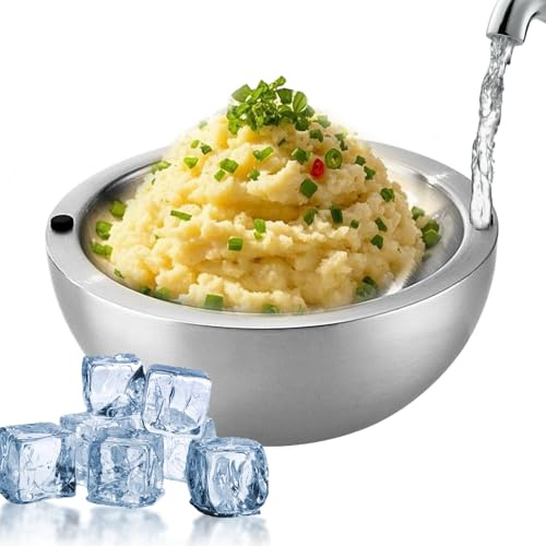 Fenayuu Bol Rafraîchissant Pour Aliments,Plat de Service Froid en Acier Inoxydable | Bol Isotherme pour Sauces Guacamole Buffet Fêtes et Rassemblements