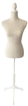 Mannequin de Couture Relaxdays, Femme, Taille 36/38, réglable 130–167 cm, Dentelle, Pied en Bois, Beige/Blanc