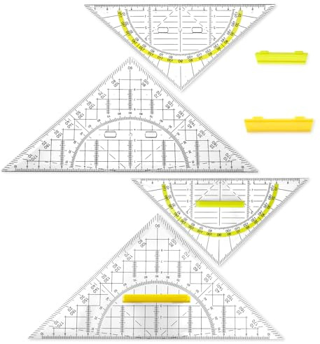 LumenPoles Geodreieck, Kunststoff Geometriedreieck, Mit Griff, 4 Stück | Transparentes Flexibel Geodreieck, Geometrie Dreieck Kombiniert Längen und Winkelmessung, für Schule, Zeichnen, Modellieren