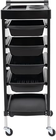 Goddlgjik Carrello da parrucchiere, portata 50 kg, 36 x 37 x 85 cm, carrello da parrucchiere con 4 cassetti, rettangolare con aperture multiple, per parrucchieri, gioielli, cosmetici, nero