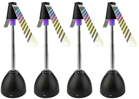 Lot de 4 ventilateurs anti-mouches pour table avec lumière LED – Ventilateurs répulsifs USB rétractables, dotés de pales holographiques souples – Idéal pour la maison, les restaurants, les fêtes, les