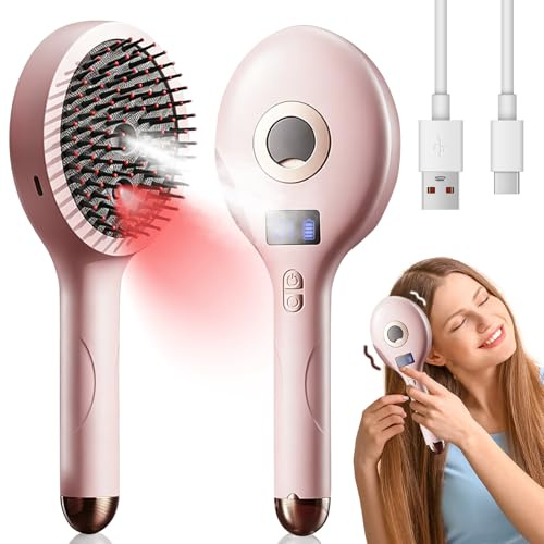 Massagebürste Elektrisch Kopfmassagegerät, 3 in 1 Haarbürste mit Sprühfunktion & Rotlichttherapie, Kopfhaut Massagebürste, 4 Modi, LCD, Type-C Ladung, Kopfmassage für Effektive Haar & Kopfhautpflege