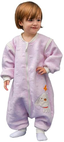 MIKAFEN Baby Schläfsack Langarm mit Füßen 2.0Tog, Baumwolle Junge Mädchen Unisex ganzjahres Schlafanzug, Blauer Welpe,70/Baby Höhe 75-85cm