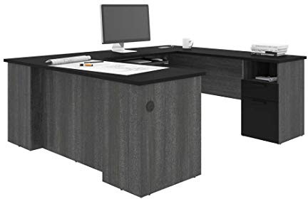 Bestar Norma U or L-Shaped Desk, 71W, Black & Bark Gray