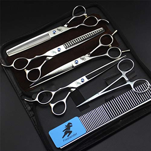 ZZBB Haut De Gamme 7.0 Professional Gaucher Toilettage pour Animaux Ciseaux Set Toilettage pour Chiens Kit 9CR De Sharp Durable Ciseaux Droit Ciseaux À Effiler Ciseaux Courbé 6Pcs Set