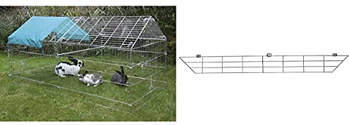 Kerbl Freilaufgehege, verzinkt, mit Sonnenschutz, 220x103x103cm & 70341 Ausbruchsperre, Anbauset für 70345