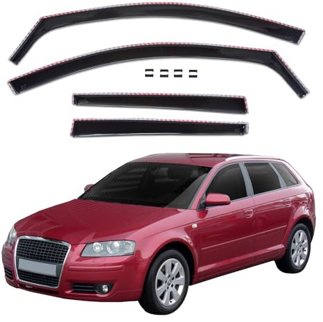 J&J AUTOMOTIVE GD Déflecteurs d'air et de Vent pour Audi A3 8P 5P. Berline Sportback 2003-2012, 4pcs, Teintés, Avant et Arrière, Aérodynamique